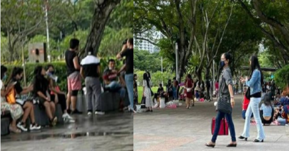 MISBEHAVING MAIDS PARTYING IN LARGE GROUPS AT ESPLANADE PARK