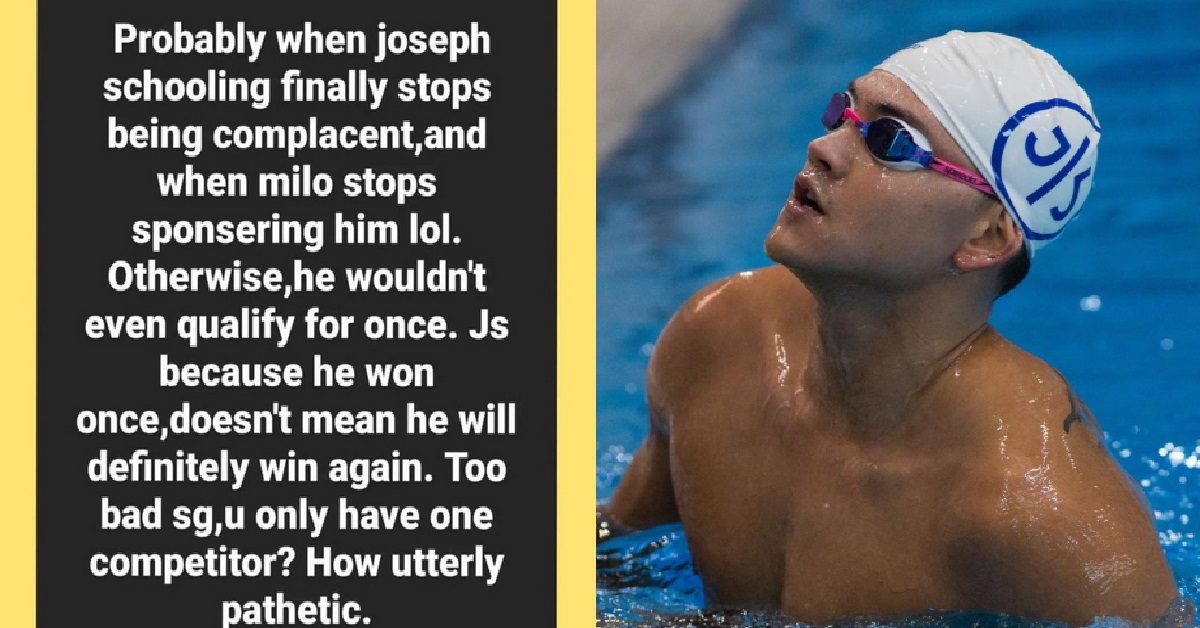XMM SAY “COMPLACENT” JOSEPH SCHOOLING FINISHING LAST IS “UTTERLY PATHETIC”