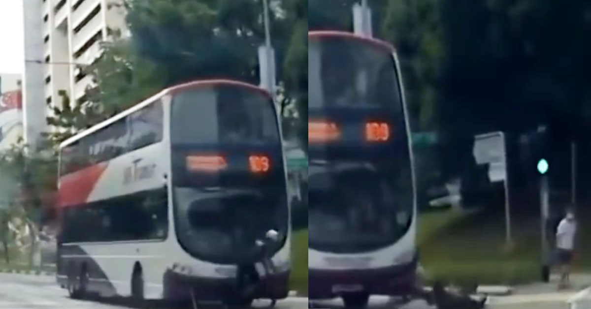 CYCLIST DASHED RED LIGHT GET BANG BY BUS, THINK HIS HARDER THAN THE BUS