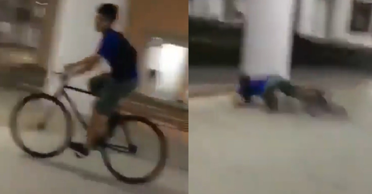 YP TRY TO DO STUNT ON BICYCLE AT VOID DECK, CRASHED & FALL DOWN