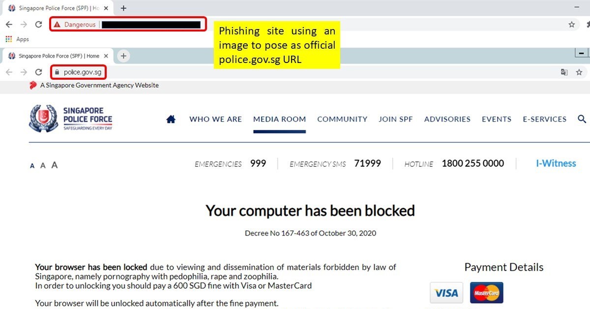 POLICE WARNS OF FAKE S’PORE POLICE FORCE WEBSITE THAT ASKED FOR MONEY