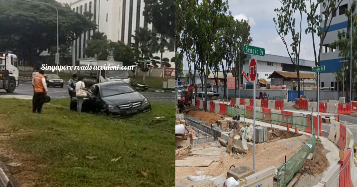 CHAMPION DRIVER MOUNTS MERCEDES ONTO GRASS PATCH NEAR JUNCTION