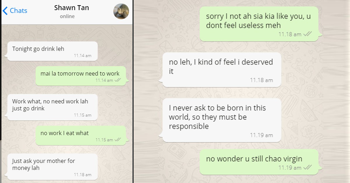 RICH YP SAID: “NEVER ASK TO BE BORN” & INTENDS TO LEECH ON PARENTS FOR LIFE