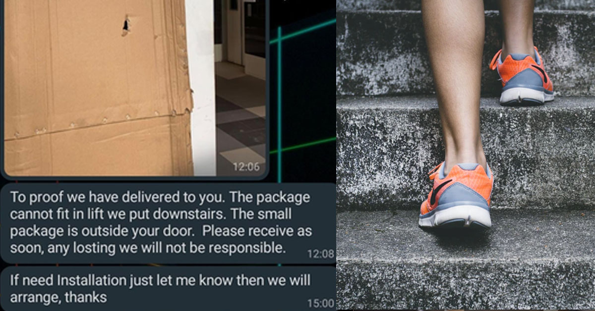 FURNITURE SHOP LEAVES BED AT VOID DECK BECAUSE CANT FIT IN LIFT