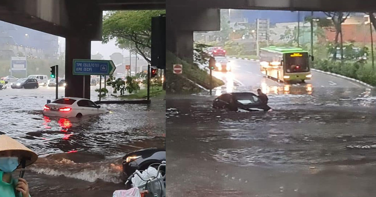 FOOTAGE OF FLOOD AT TAMPINES AND PASIR RIS JUNCTION, DRIVERS STRANDED