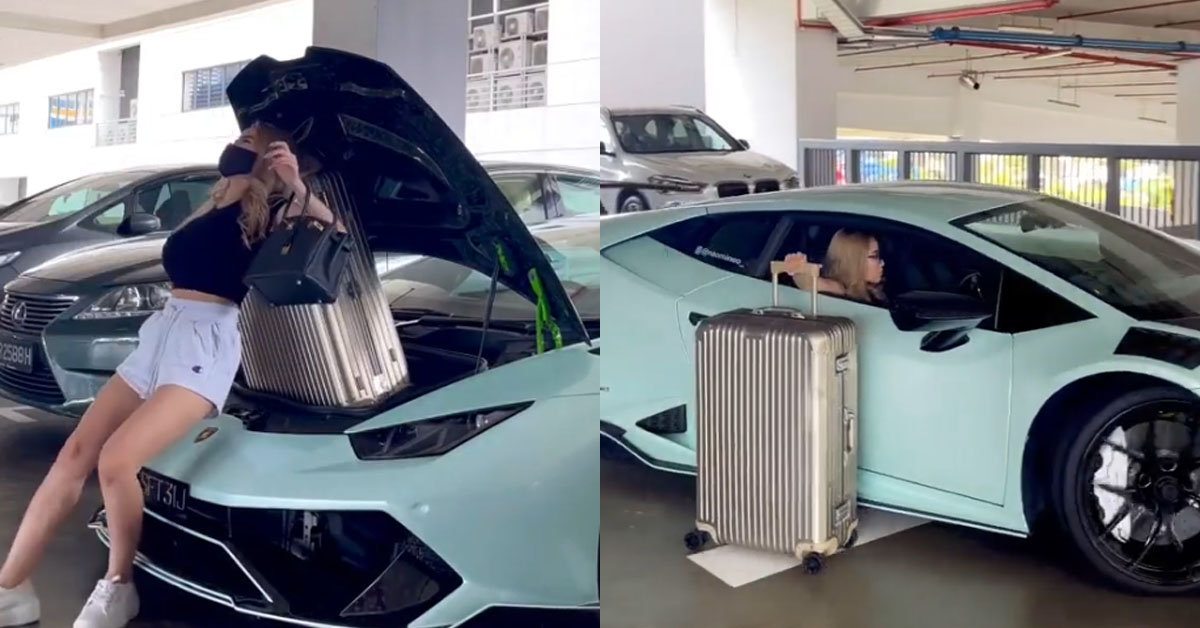 SG TIK-TOKER SHOWS HOW TO CARRY LUGGAGE IN HER LAMBORGHINI