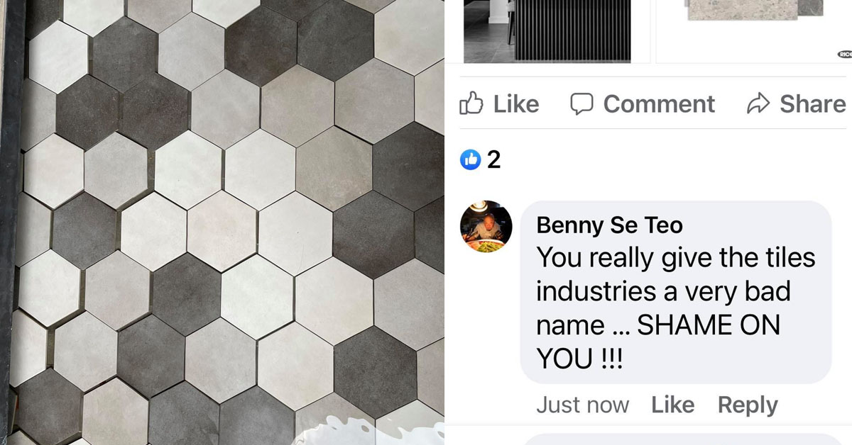 INTERIOR DESIGN COMPANY SCREWS UP TILING JOB, CUSTOMER WARN OTHERS