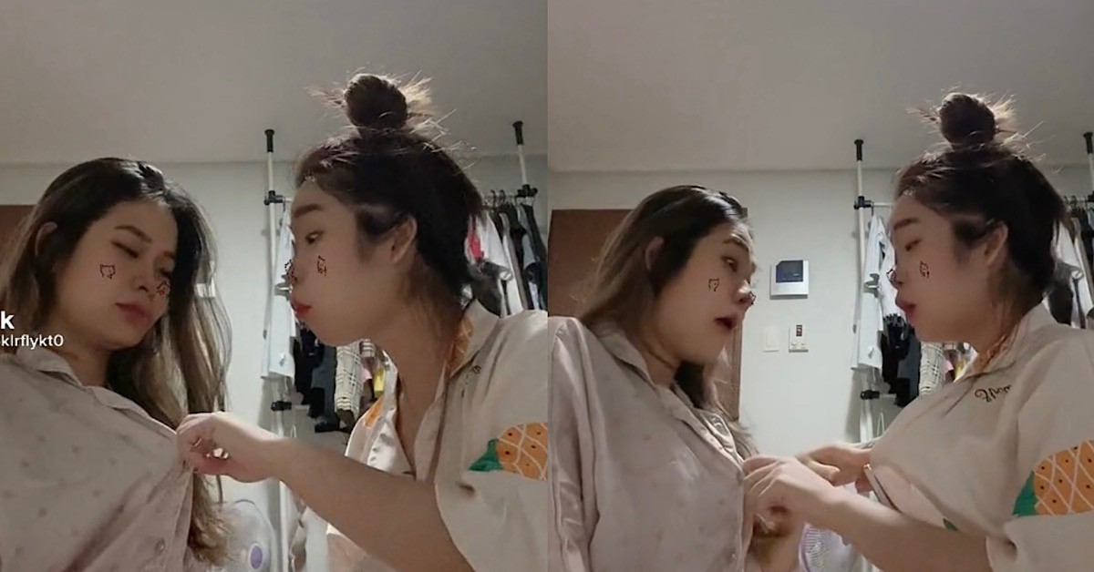 GIRLS PEEK INSIDE EACH OTHER’S TOPS TO COMPARE NEH NEH, SHAKES HEAD AND LAUGH