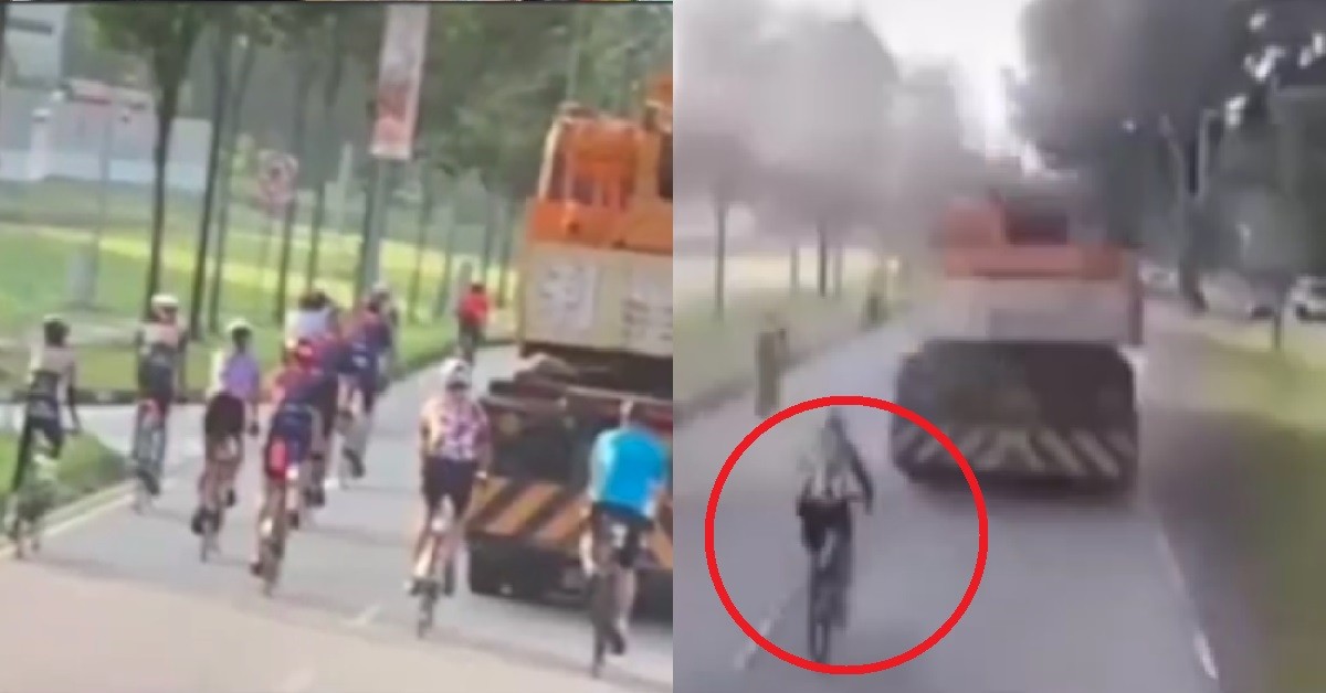 CYCLIST NEVER DIE BEFORE, WANT TO UP LORRY SO HE CHASE LORRY ON ROAD