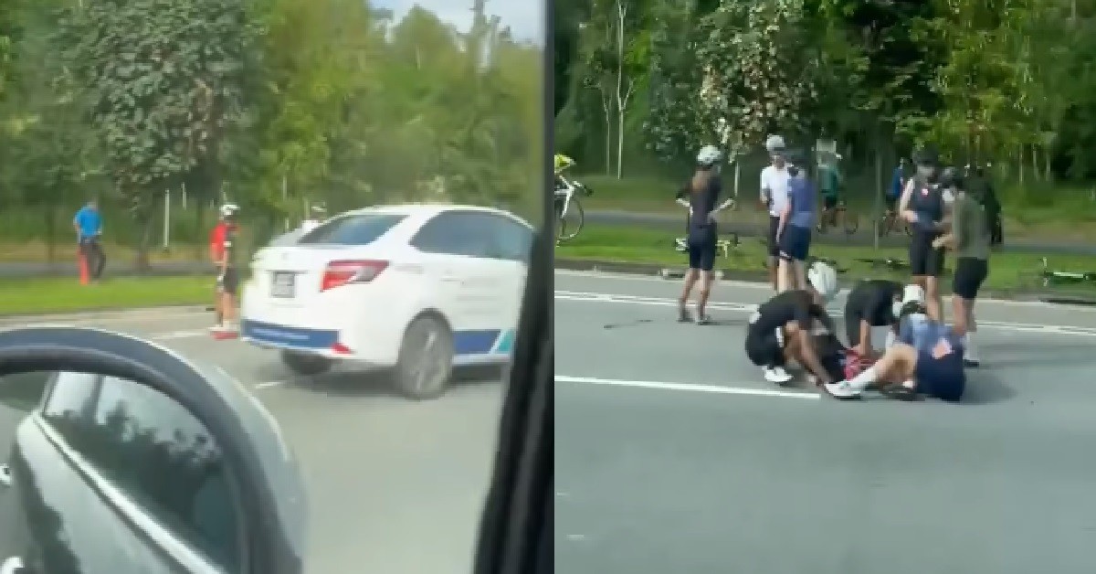 CYCLIST CRASHED ON ROAD @ TANAH MERAH, POLICE PRESENT AT SCENE