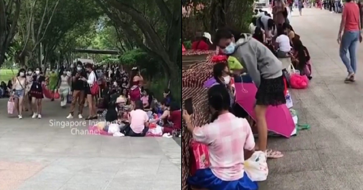 SHOCKINGLY LARGE GROUP OF MAIDS AT ESPLANADE PARK, POLICE SEEN AT SCENE