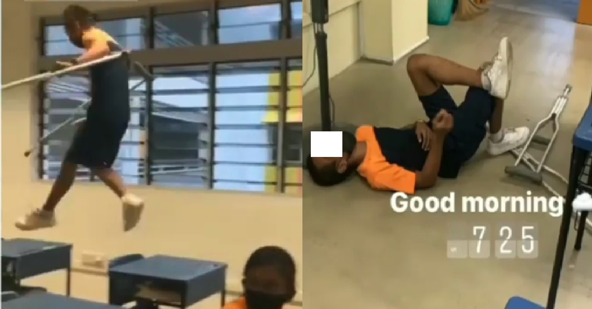 YP JUMP AROUND TABLES WITH CRUTCHES, THEN BUA TOH AND K.O ON FLOOR