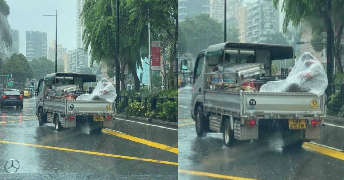 POOR WORKER CHUCKED AT BACK OF LORRY IN THE RAIN, WITHOUT SHELTER
