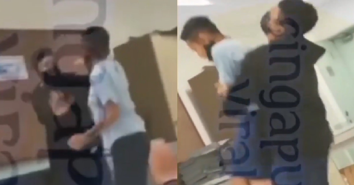 PRE-GROWN MEN FIGHTING IN CLASS, CARRY AND PUNCH EACH OTHER