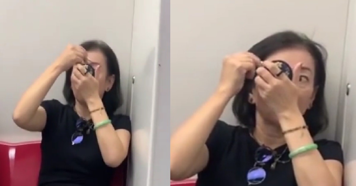 AUNTIE HAND STEADY, NO WEAR MASK DRAW EYEBROW IN MRT FROM AMK TO NOVENA