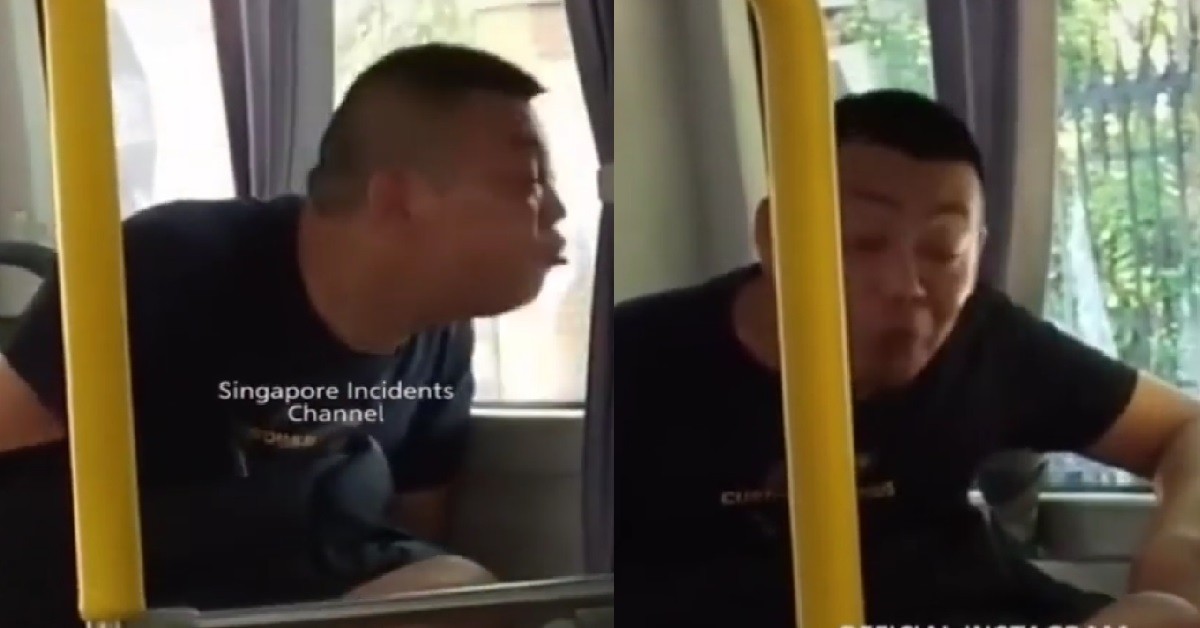 CRAZY MAN SPITTING AT BUS WINDOW & FLOOR, THEN STARE AT PEOPLE
