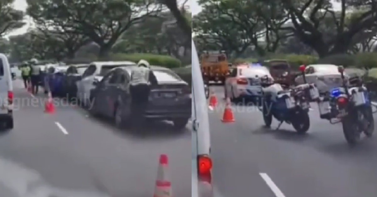 EXTRAORDINARY 7-CAR ACCIDENT AT ECP, ALL 7 CARS KISS BACKSIDE