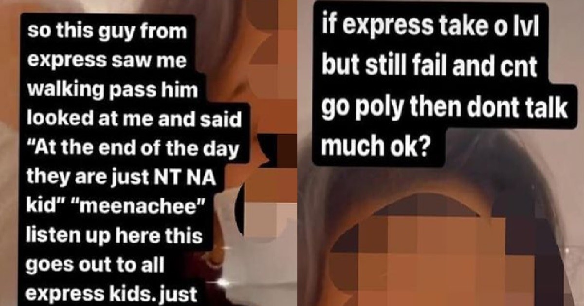 NT GIRL LOOKED DOWN BY BOY IN EXPRESS, SAYS: “IF EXPRESS BUT FAIL O LVLS, DON’T TALK”