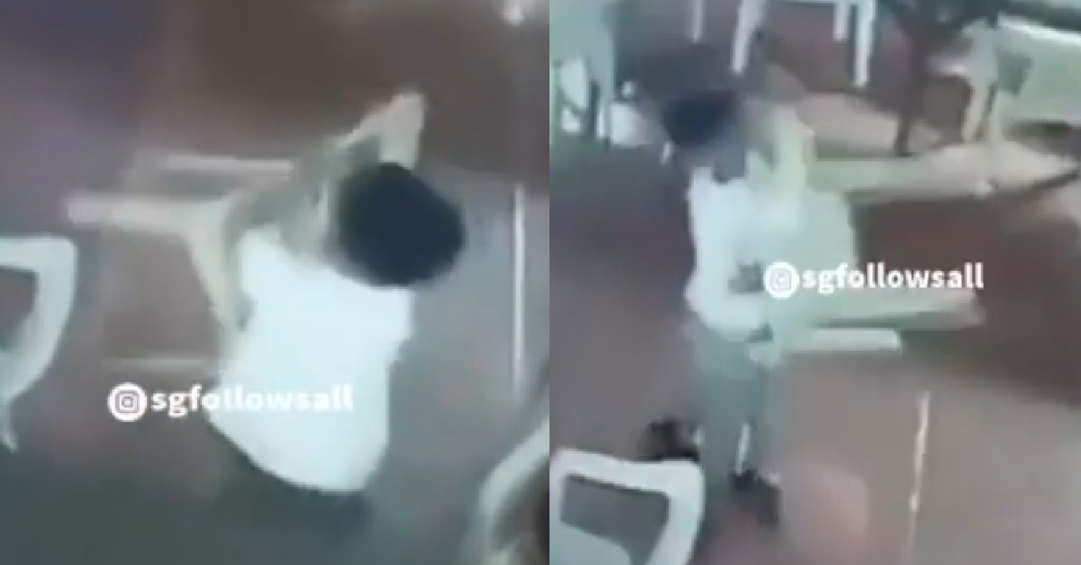 BOY JUST WOKE UP, GONG GONG CARRY CHAIR BECAUSE HE THOUGHT IS HIS BAG