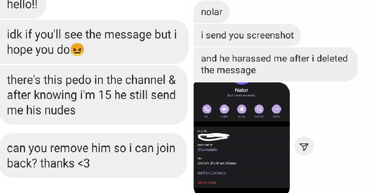 MAN ALLEGEDLY SENT HIS OWN N*DES TO 15 Y.O SMM IN TELEGRAM GROUP