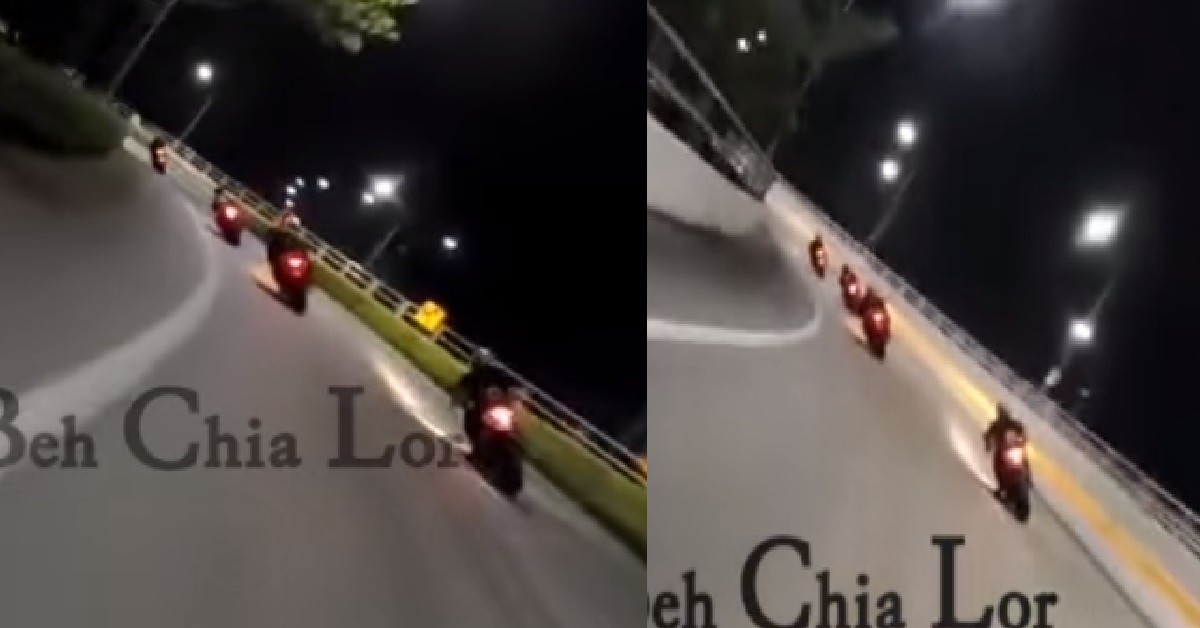 MOTORCYCLISTS LEANING DANGEROUSLY AT BEND TO LISTEN TO THE UNDERWORLD