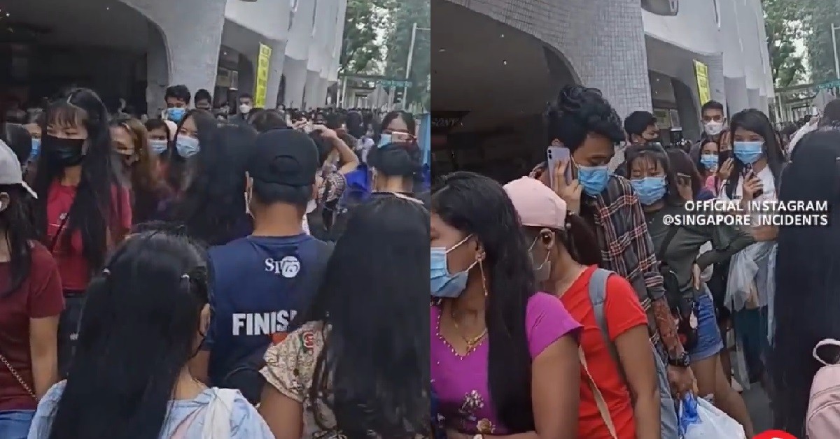 WORRYING LONG QUEUES OUTSIDE PENINSULAR PLAZA WAITING TO ENTER