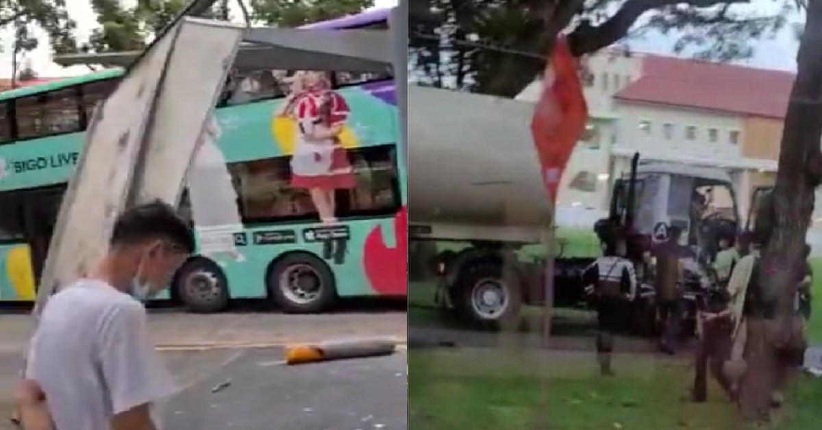 TANKER TRUCK CRASHES ONTO WALKWAY, 76 Y.O DRIVER DEAD