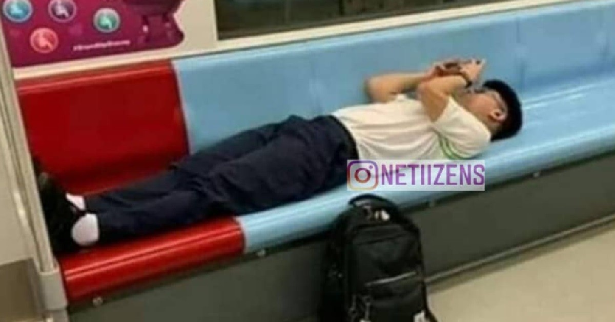 YP LIE DOWN TAKE UP 4 SEATS IN MRT LIKE HIS HOUSE, NOT A CARE IN THE WORLD