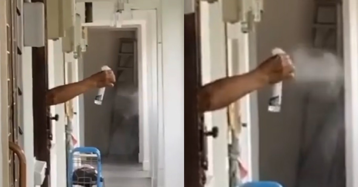 RESIDENT SPRAY DISINFECTANT AT CORRIDOR FOR 500% PROTECTION