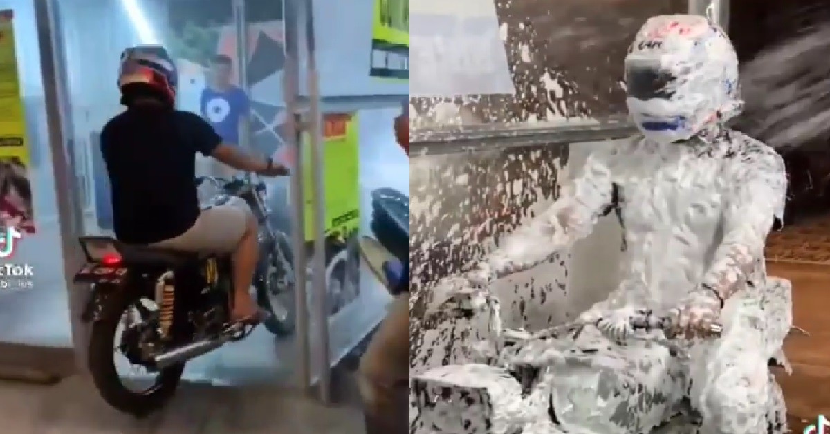 GUY BRING MOTORBIKE FOR WASH, THEN HE ALSO GO INSIDE TO GET WASH