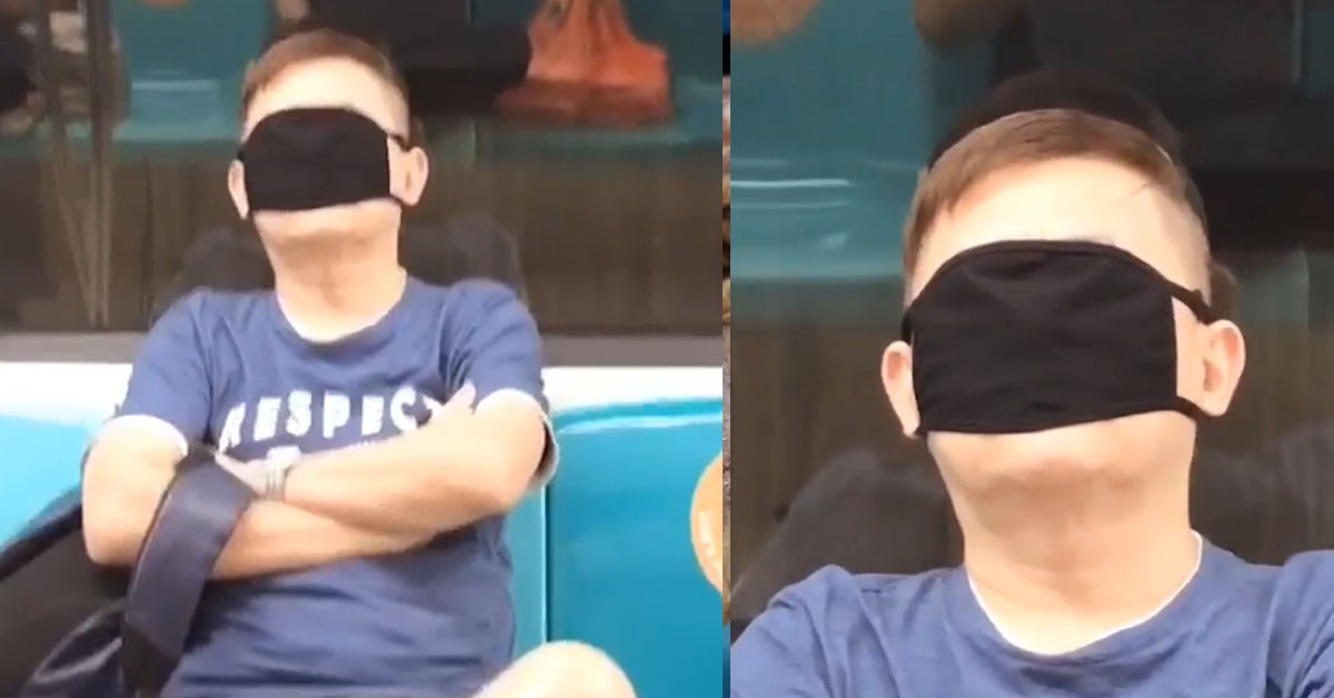 MAN SCARE COVID, WEAR MASK COVER EYE, NOSE AND MOUTH IN MRT