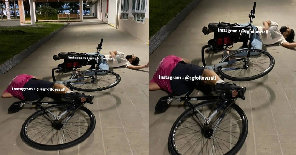 CYCLISTS CRASH BICYCLES INTO EACH OTHER, K.O ON THE FLOOR