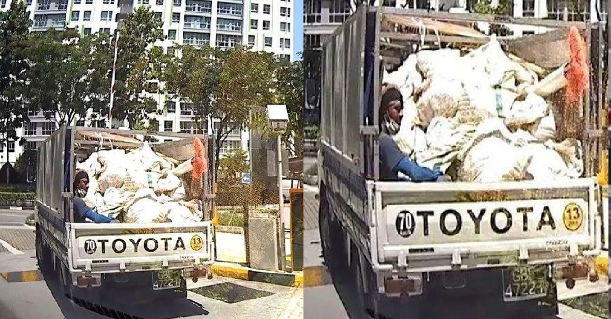POOR WORKER CHUCKED AT BACK OF LORRY WITH CONCRETE DEBRIS