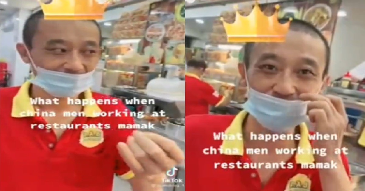PRC MAN WORKING AT INDIAN FOOD STALL, LISTING DOWN THE MENU ITEMS