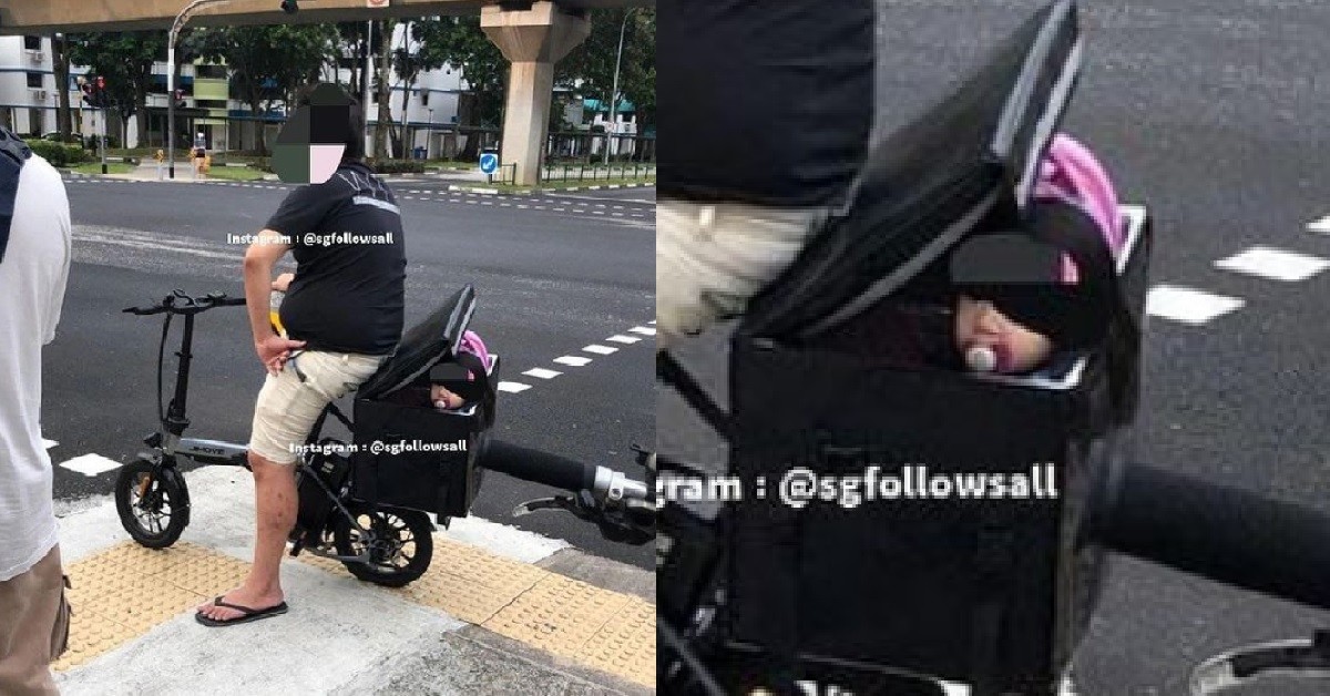 DELIVERY RIDER BRING HIS BABY TO WORK, PUT THE BABY INSIDE FOOD BAG