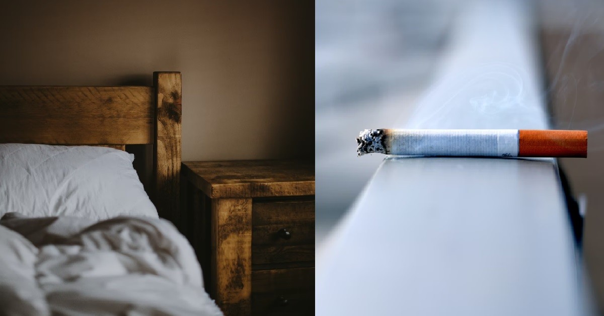 MAN LEFT LIT CIGARETTE IN HOTEL ROOM BED & CAUSED A FIRE, JAILED