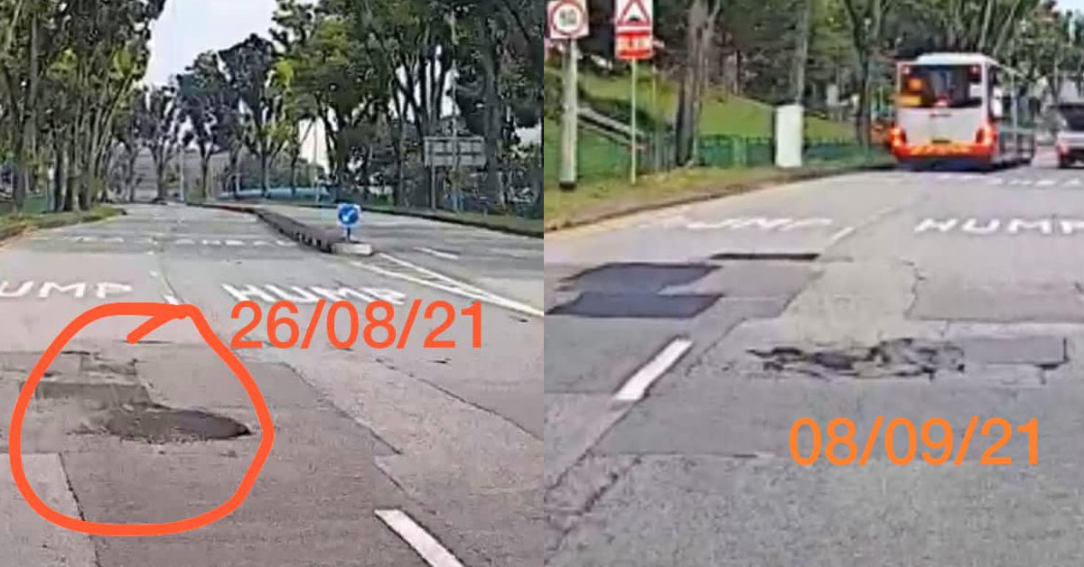 POTHOLE REAPPEARS AT MARSILING AFTER REPAIR FROM 2 WEEKS AGO