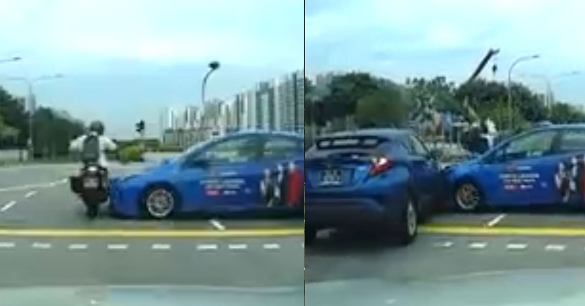 MOTORBIKE GOT BANG BY TAXI WHICH DASHED THE RED LIGHT