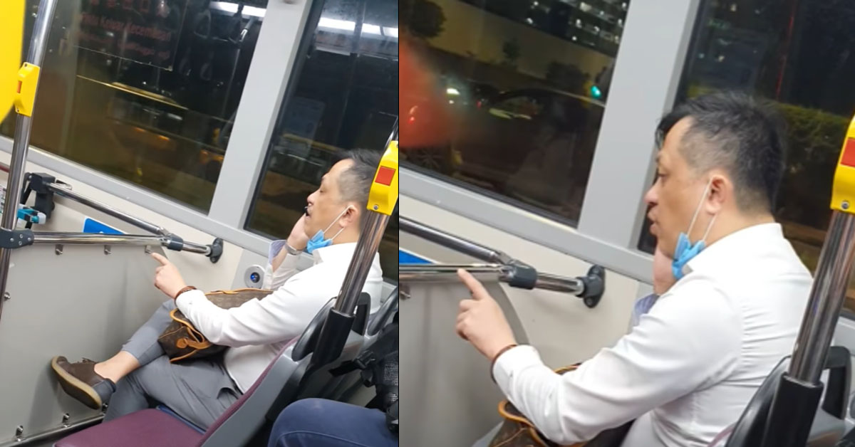 UNCLE TAKE OUT MASK TALK ON THE BUS AND KEEP SHOUT VULGARITIES