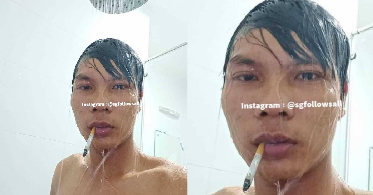 GUY SHOWERING ALSO NEED TO TAKE PHOTO OF HIMSELF SMOKING