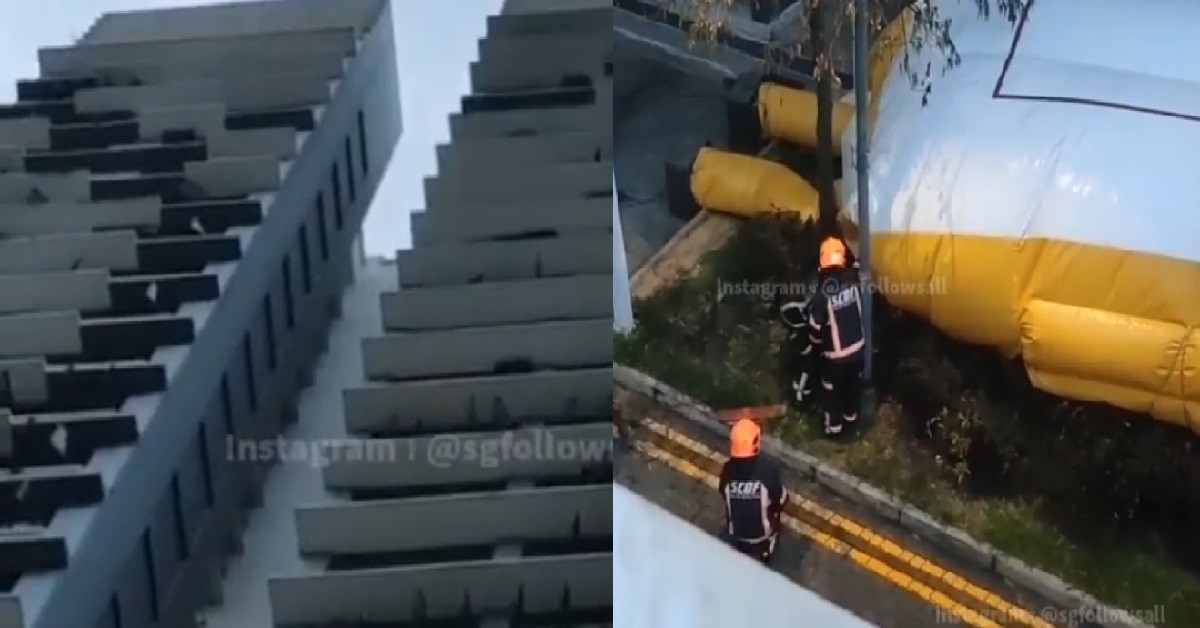 SOMEONE TRYING TO JUMP DOWN FROM MARSILING HDB, AIR MATTRESS DEPLOYED