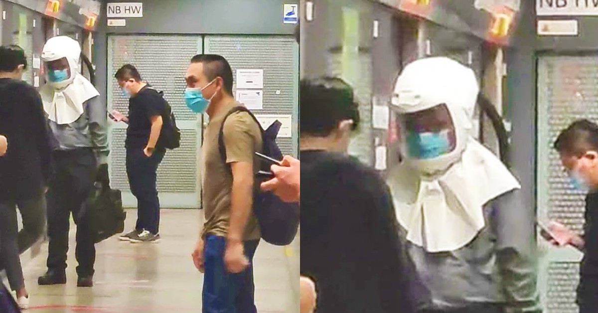 SG MAN WEARS ULTIMATE PROTECTION TO TAKE MRT