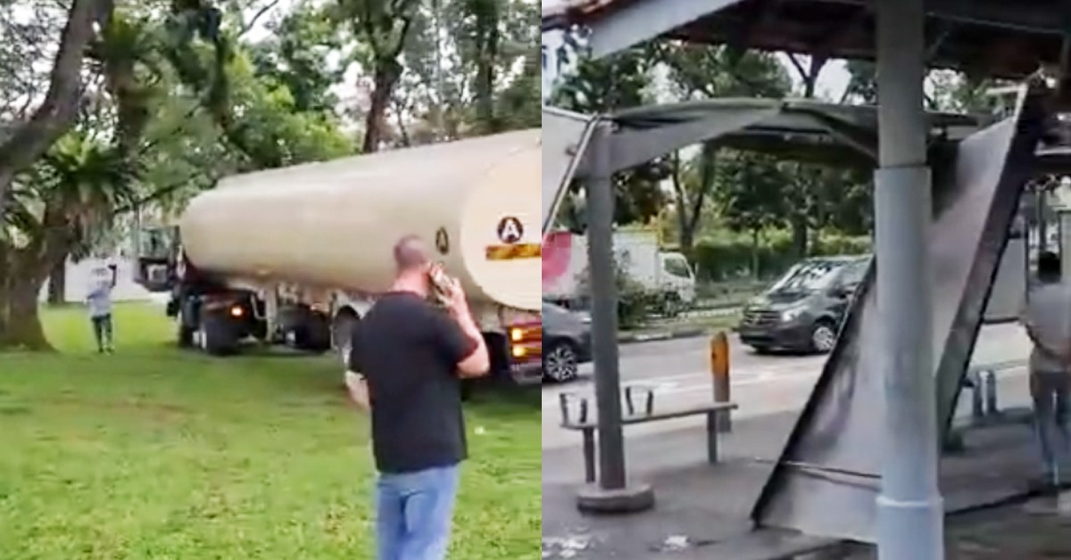 TRUCK CRASHES & DESTROYS SHELTERED WALKWAY @ WEST COAST