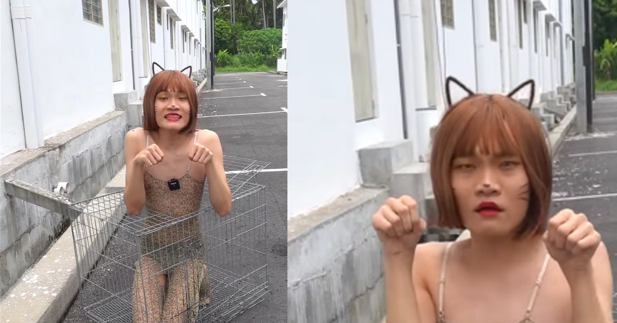 MAN DRESS AS CAT ASK MASTER TO SAVE HIM