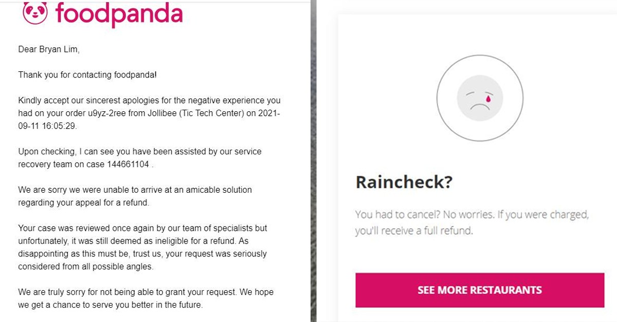 FOODPANDA CUSTOMER SAID HIS MONEY WAS “STOLEN” AFTER FAILING TO GET A REFUND