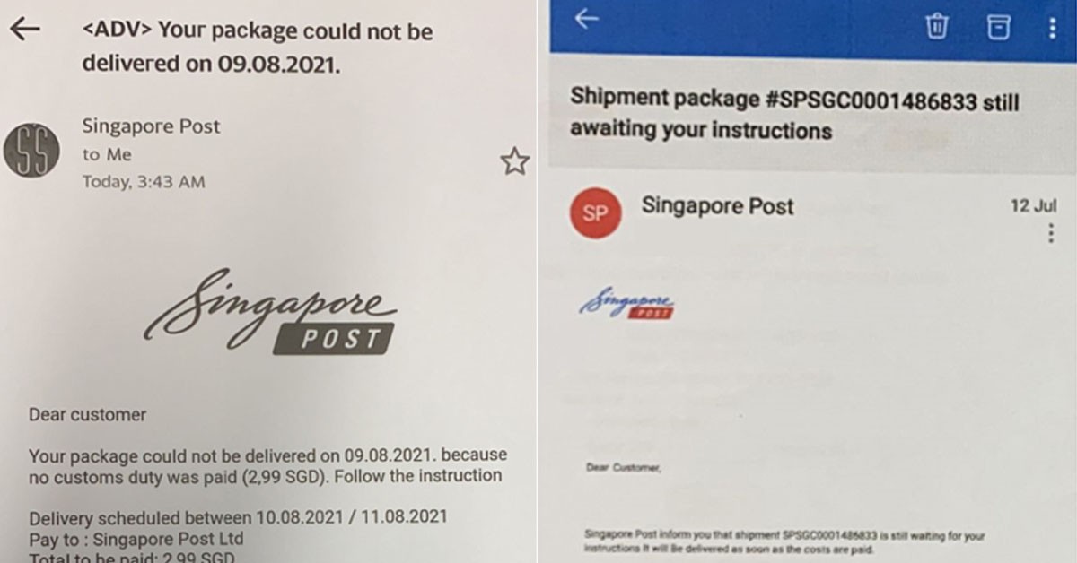 VICTIMS LOST OVER SGD$140,000 AFTER FALLING PREY TO DELIVERY SCAMS