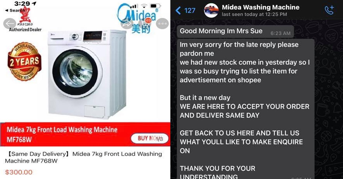 NETIZEN SCAMMED $500 FROM SHOPEE, TOLD TO PAY INSURANCE FOR WASHING MACHINES