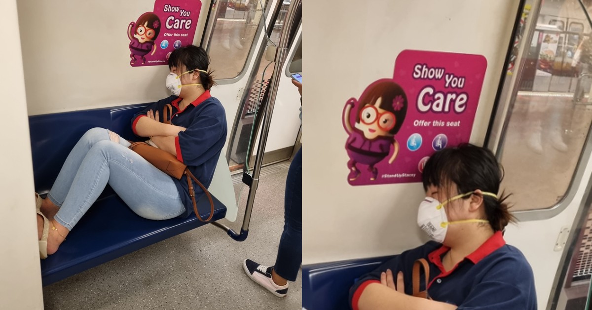 WOMAN PUT HER DIRTY SLIPPERS ON MRT SEAT TO SLEEP
