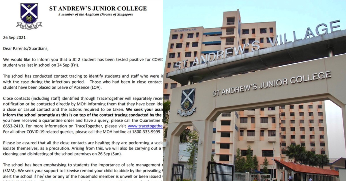 STUDENT FROM ST ANDREWS JC AMONG CONFIRMED CASES