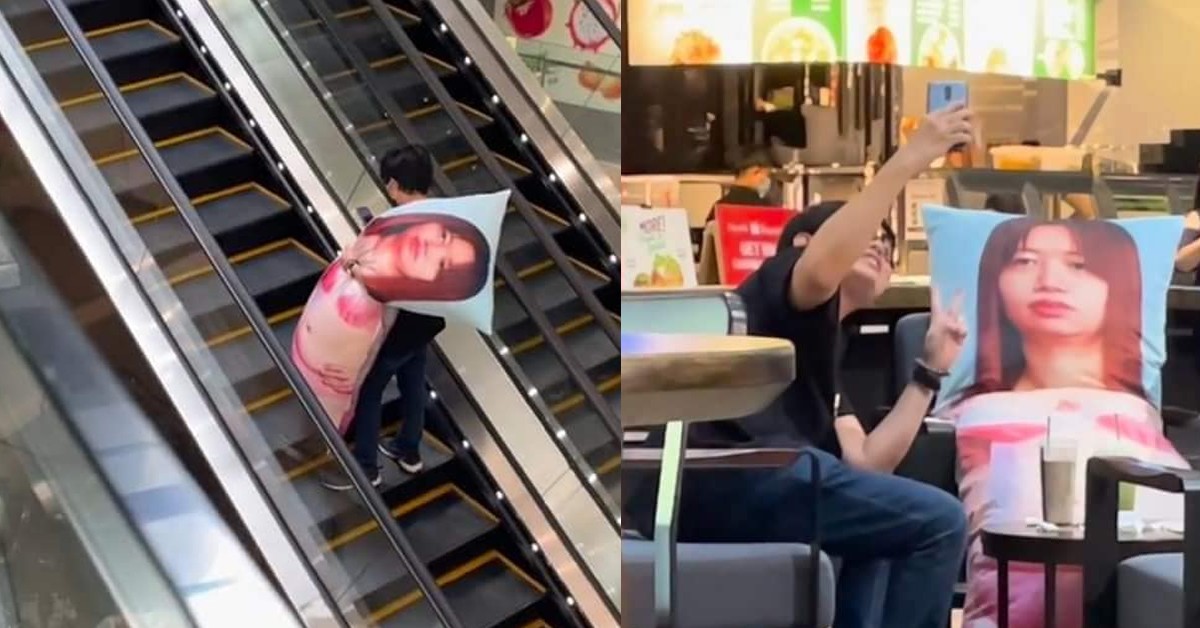 LONELY MAN BRINGS PILLOW WITH WOMAN’S FACE OUT TO GO DATING